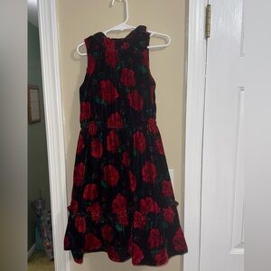 Janie and Jack Dress | Velvet Dark Blue with Red Roses | Size 6 Girls